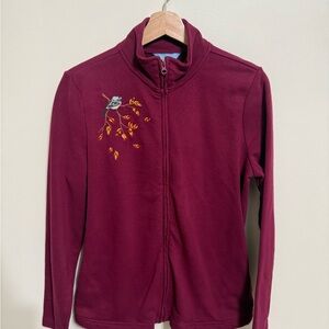 Vintage Bird On A Branch Embroidered Fleece Zip-Up